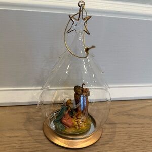 Vintage Fontanini Blown Glass Ornament Holy Family Nativity 7”